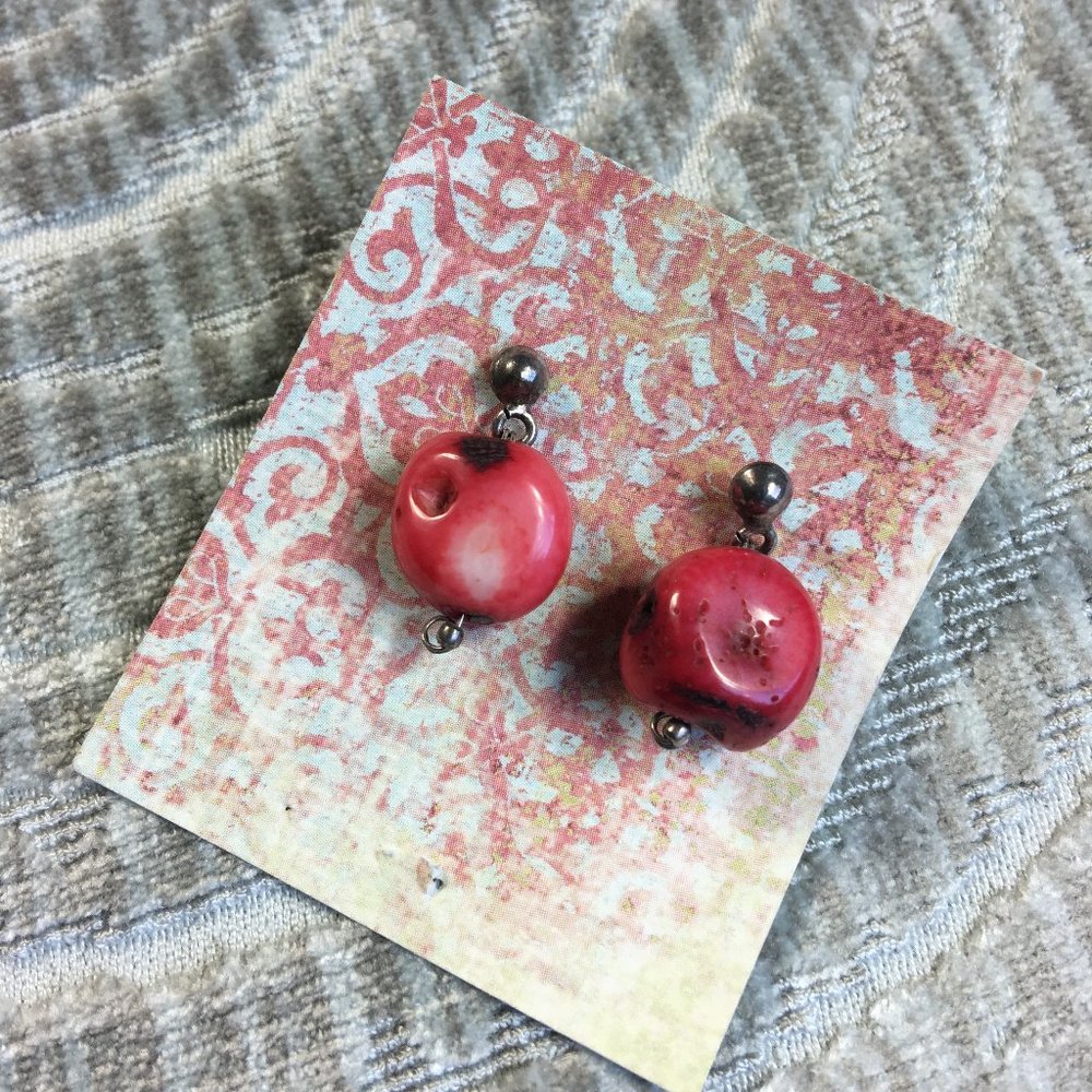 Red Coral Dangle Earrings